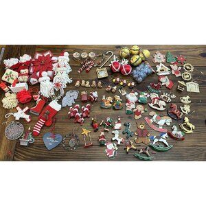 Lot Of Vintage Christmas Ornaments Handmade /Wooden /Satin Balls/ Rocking Horses